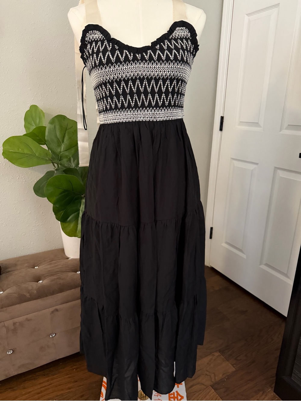 Blu Pepper Black Maxi Dress with White Smocked Bodice